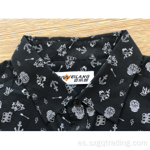 Camisa de manga larga con estampado 100% algodón para hombre